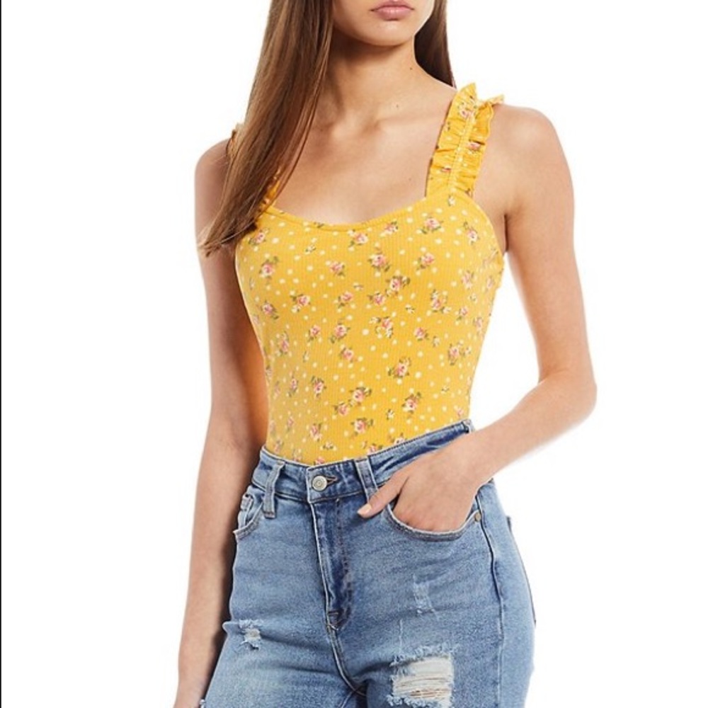 NWT Floral Print Ruffle Strap Bodysuit